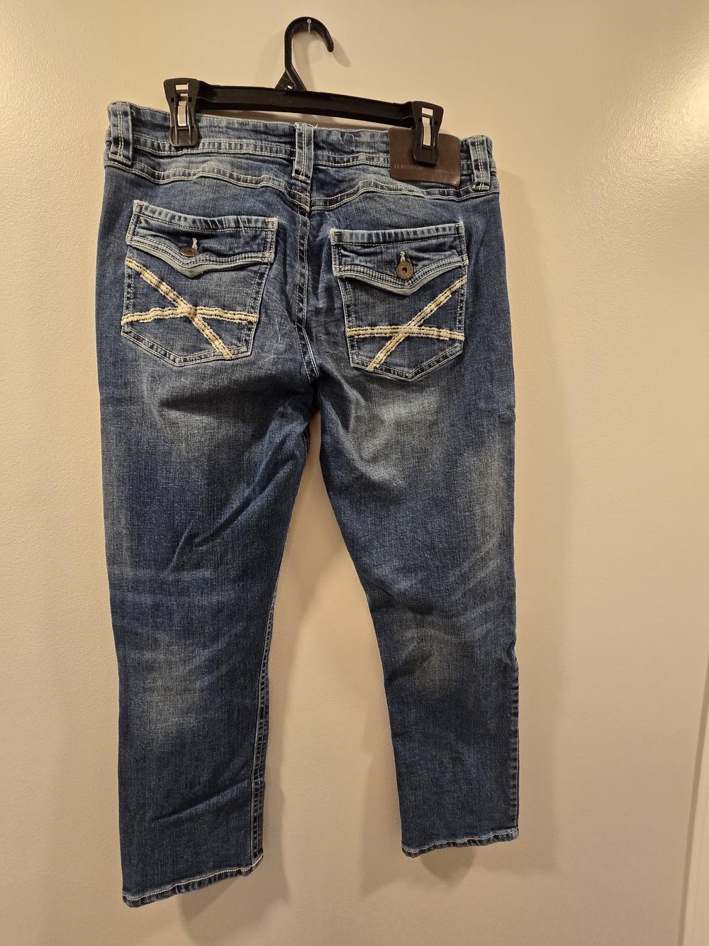 Men's Straight Denim Jeans in Blue with Contrast Pocket Stitching